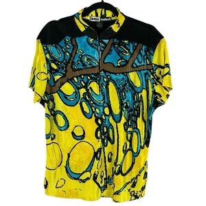 Jamie Sadock Athletic Golf 1/4 Zip Mock Neck Short Sleeve Top XL Yellow Blue